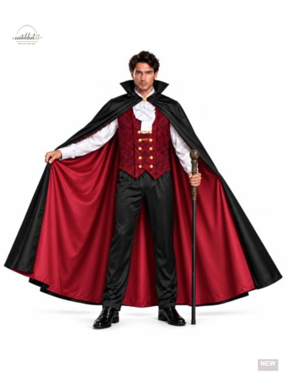 Men's Vampire Costume 4-Piece Dracula Outfit Halloween Gothic Cosplay